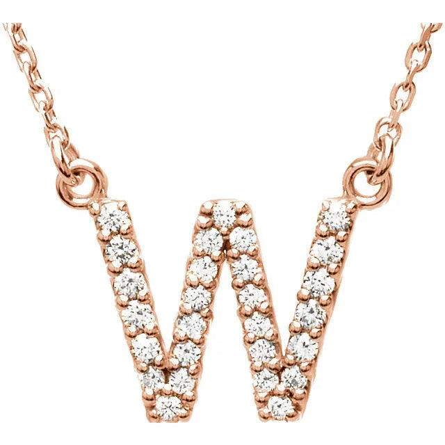 14k Yellow White or Rose Gold Diamond Initial Letter "W" Pendant Necklace 18" - Jewelry Store by Erik Rayo