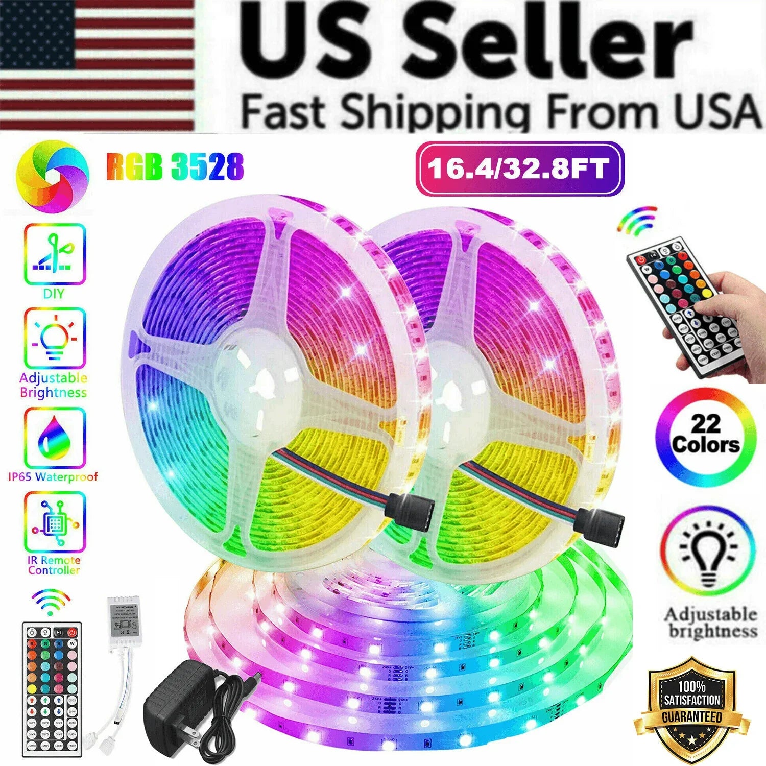 32FT LED Strip Lights Remote Control Bedroom Waterproof for Indoor Outdoor Use - Jewelry Store by Erik Rayo