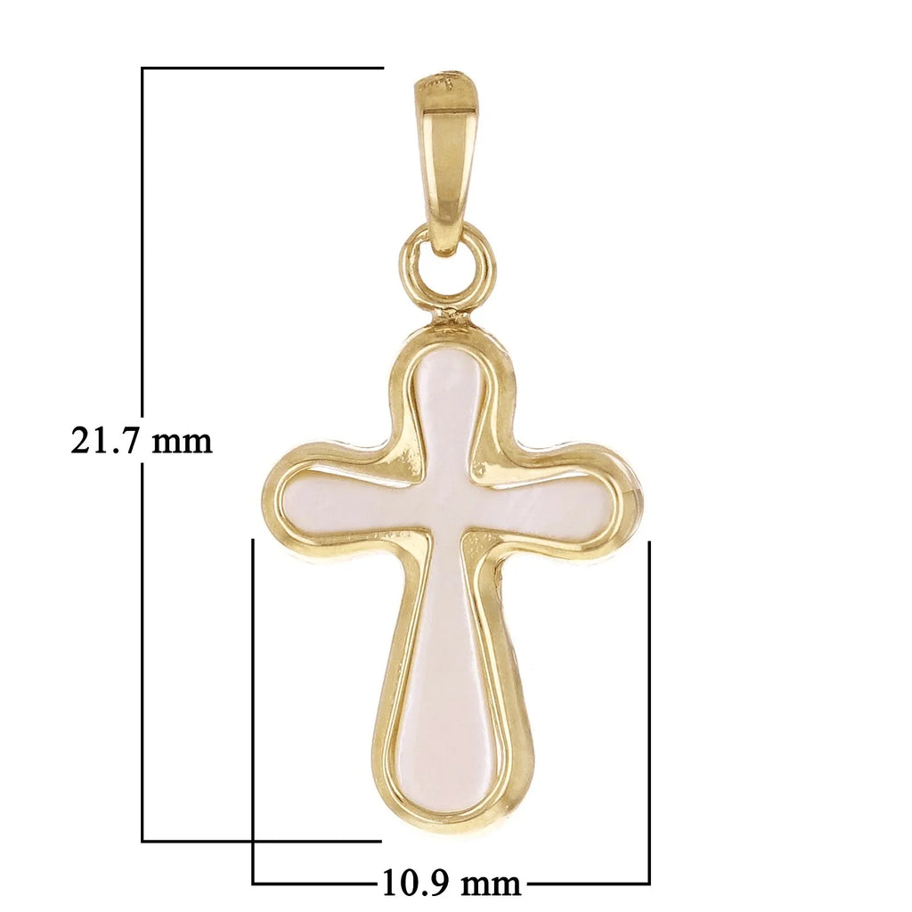 Italian 14k Yellow Gold Mother of Pearl Cross Charm Pendant 21.7mm x 10.9mm 0.7g - Jewelry Store by Erik Rayo