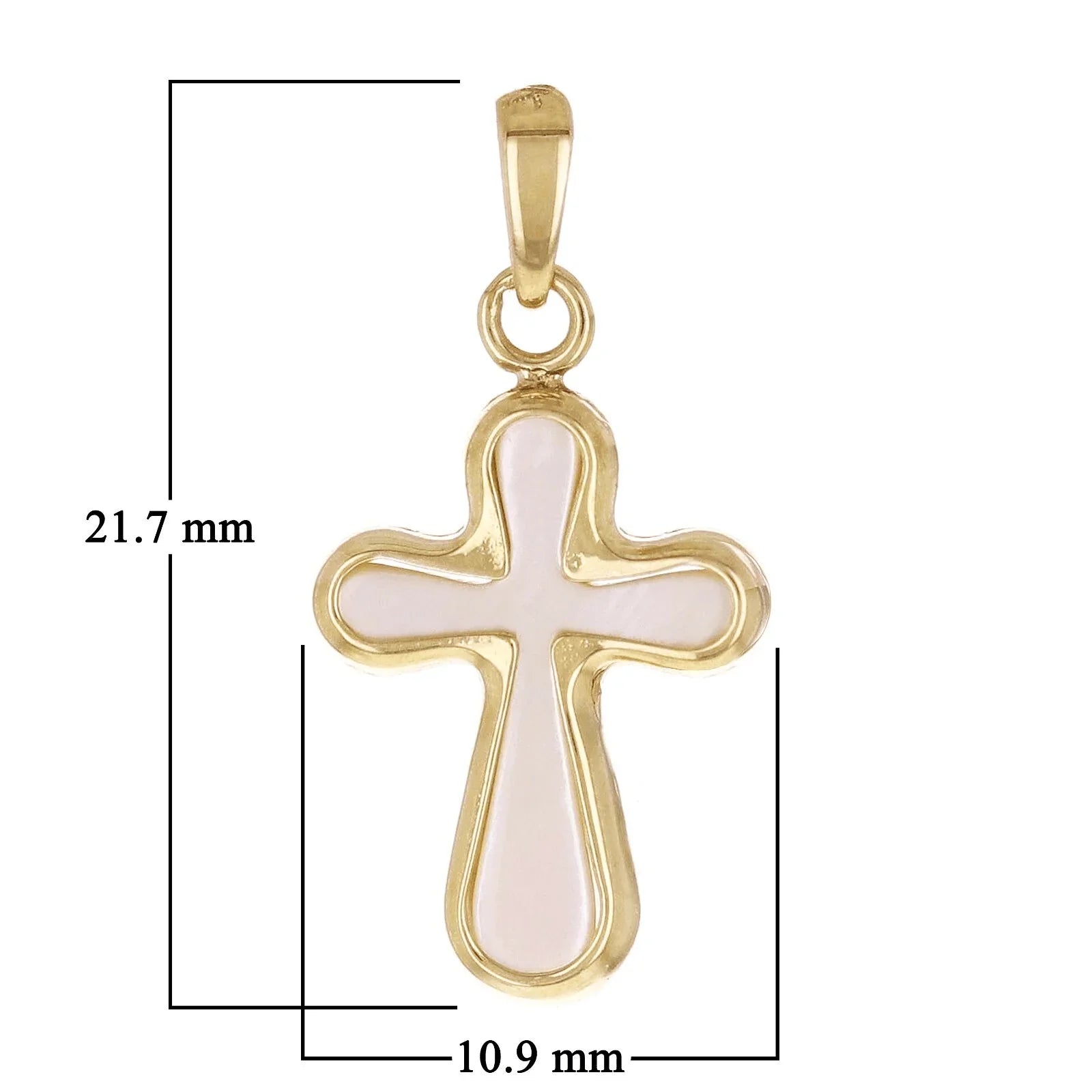 Italian 14k Yellow Gold Mother of Pearl Cross Charm Pendant 21.7mm x 10.9mm 0.7g - Jewelry Store by Erik Rayo