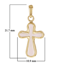 Load image into Gallery viewer, Italian 14k Yellow Gold Mother of Pearl Cross Charm Pendant 21.7mm x 10.9mm 0.7g
