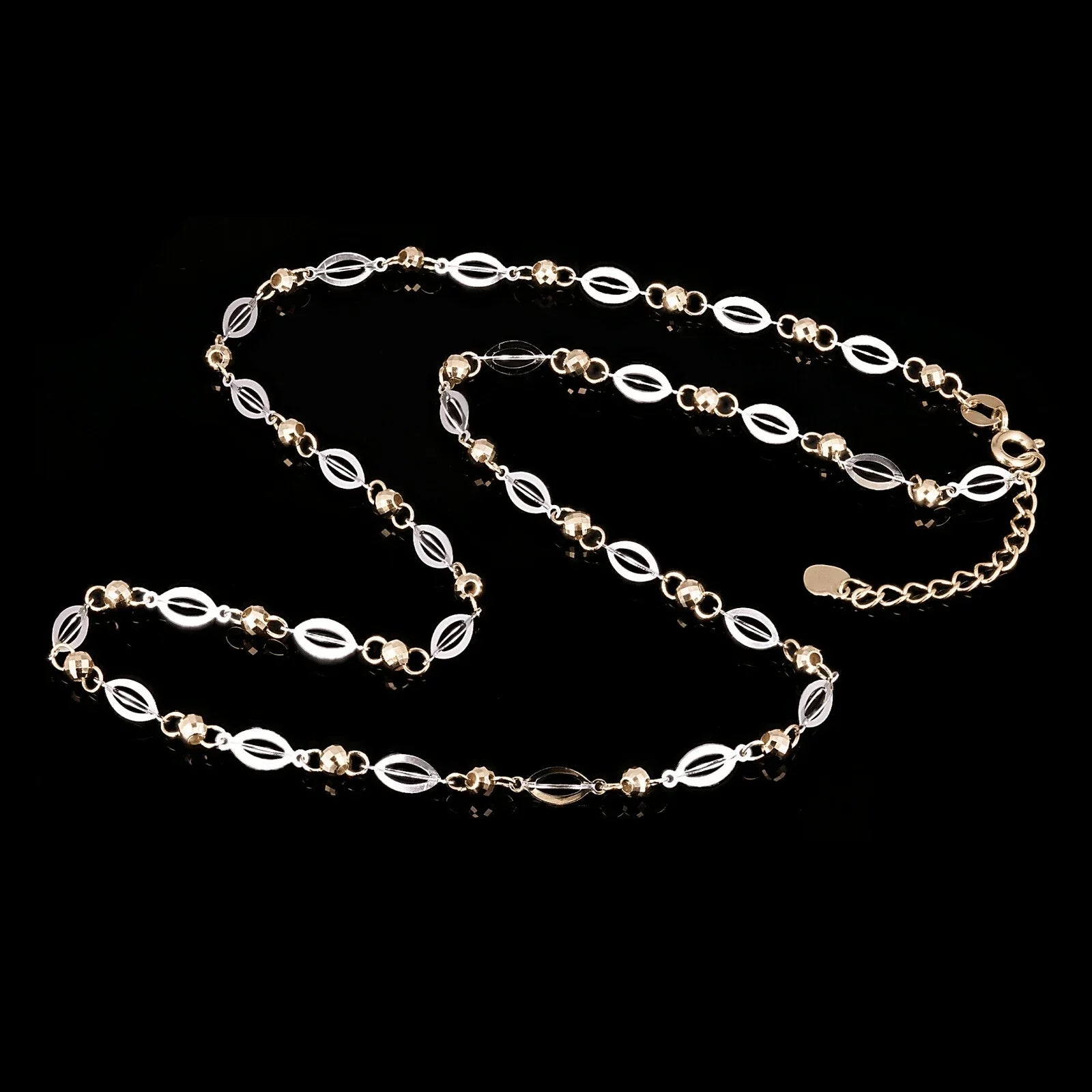 Italian 14k Two Tone Gold 3D Oval & Ball Beads Necklace Adj.16.5-17.5" 4.5 grams - Jewelry Store by Erik Rayo