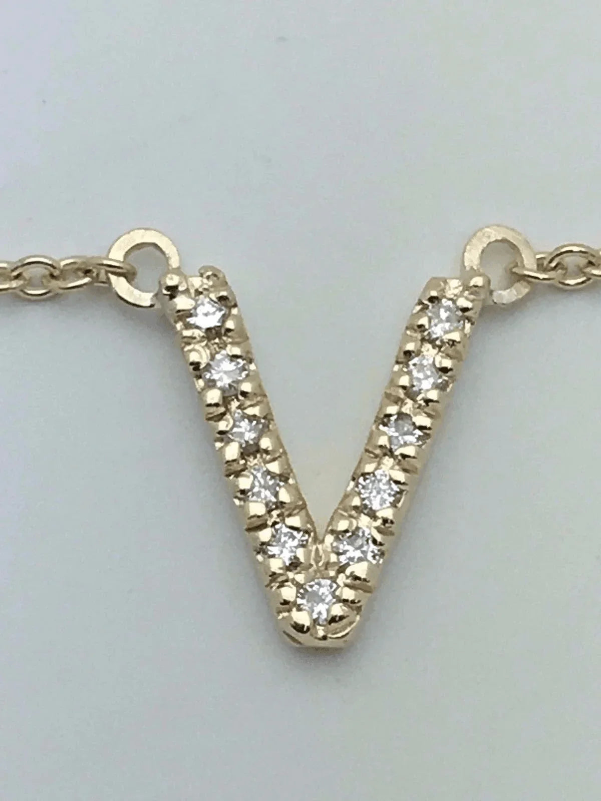 14k Yellow White or Rose Gold Diamond Initial Letter V Pendant Necklace 18" - Jewelry Store by Erik Rayo