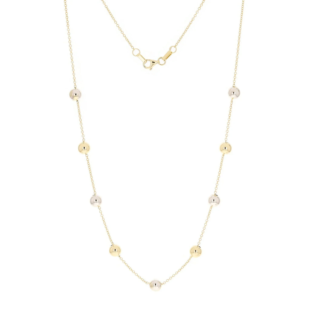 Italian 14k Yellow & White Gold Bead Station Chain Necklace 18" 6mm 3.2 grams - Jewelry Store by Erik Rayo