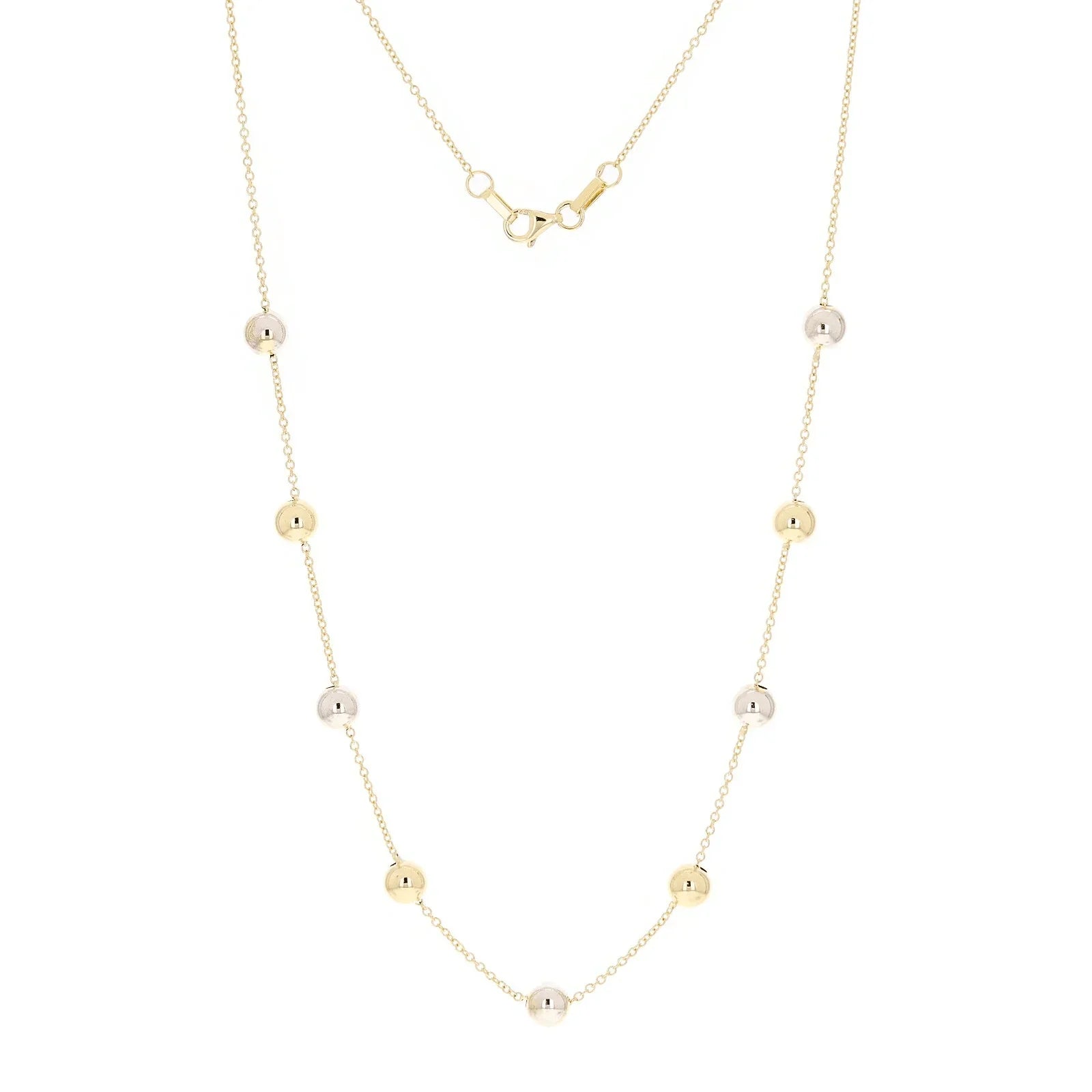 Italian 14k Yellow & White Gold Bead Station Chain Necklace 18" 6mm 3.2 grams - Jewelry Store by Erik Rayo