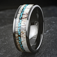 Load image into Gallery viewer, Deer Antler Turquoise Wedding Band Ring for Men Tungsten Carbide Men&#39;s Engagement Ring
