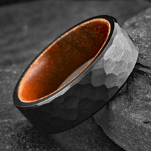 Load image into Gallery viewer, Wedding Band Ring Black Brushed Hammered Tungsten Carbide Ring with Rosewood
