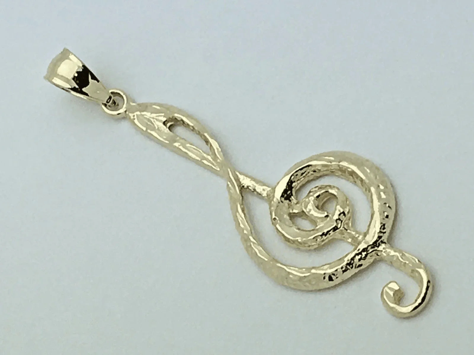 14k Yellow Gold Solid Treble Clef Music Note Charm Pendant 1.65" 1.8 grams - Jewelry Store by Erik Rayo