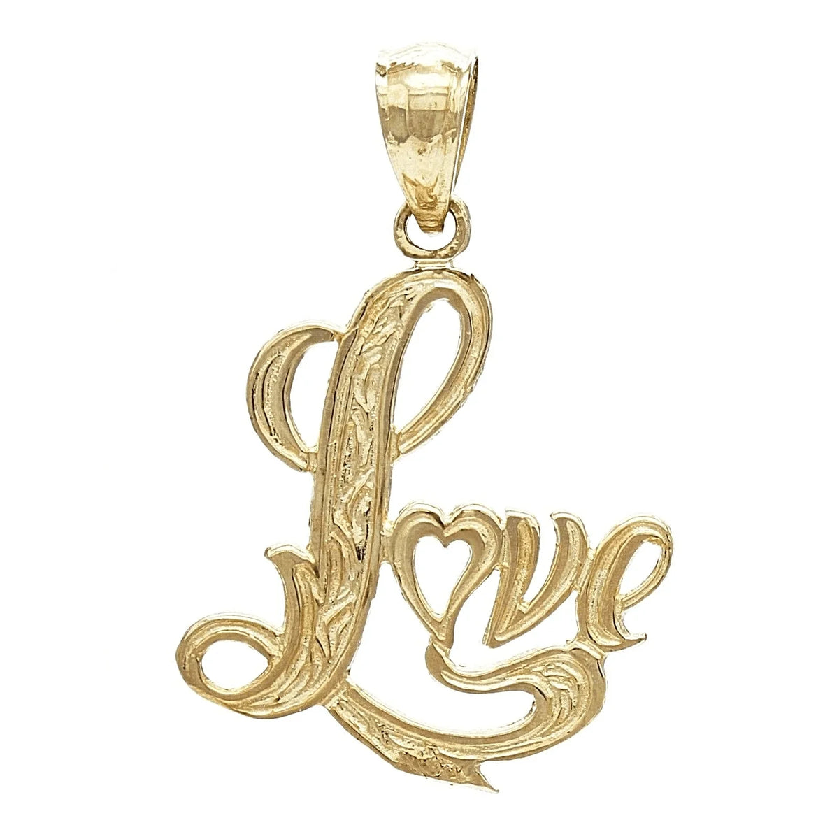 14k Yellow Gold Solid Filigree Love Charm Pendant 1.2 grams - Jewelry Store by Erik Rayo