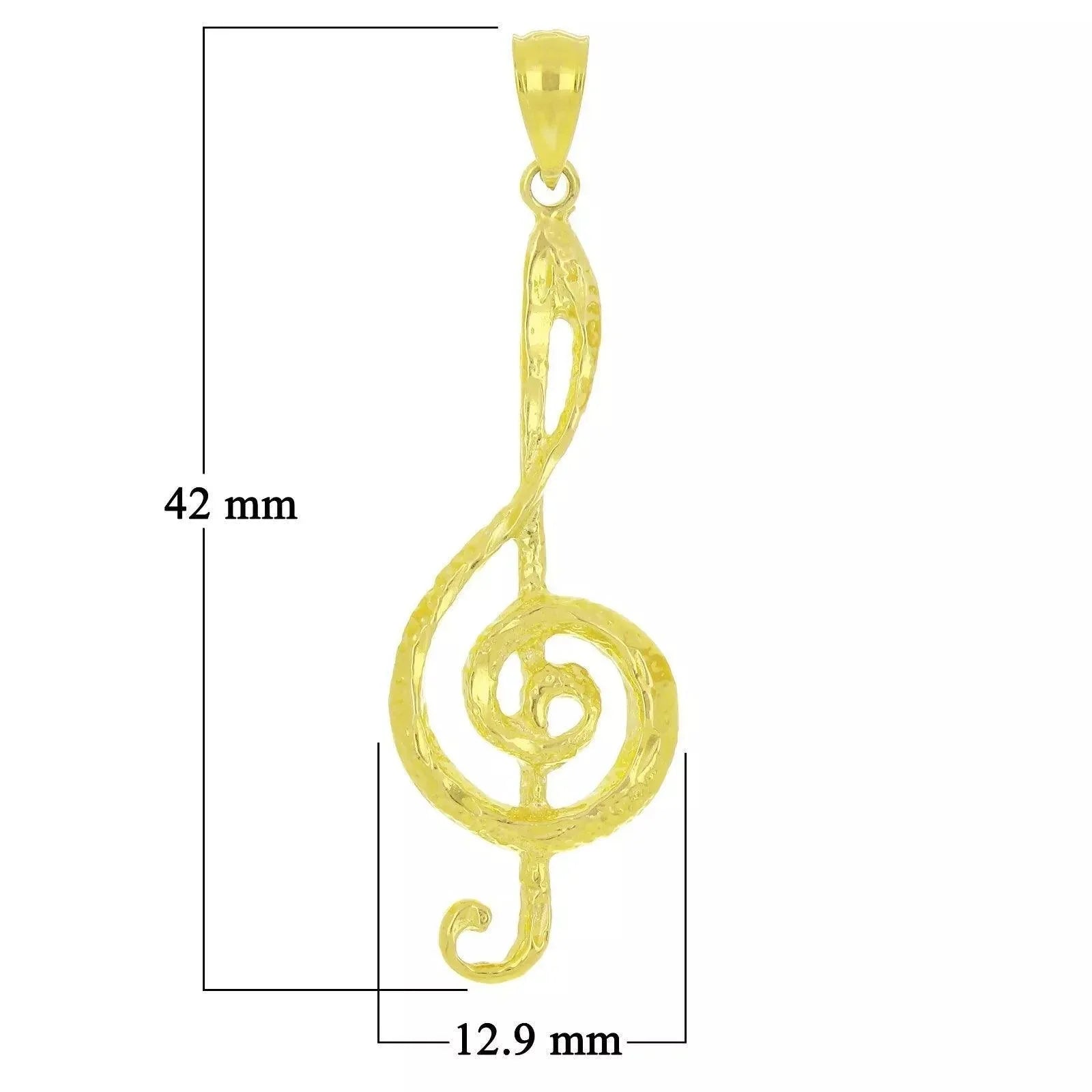 14k Yellow Gold Solid Treble Clef Music Note Charm Pendant 1.65" 1.8 grams - Jewelry Store by Erik Rayo
