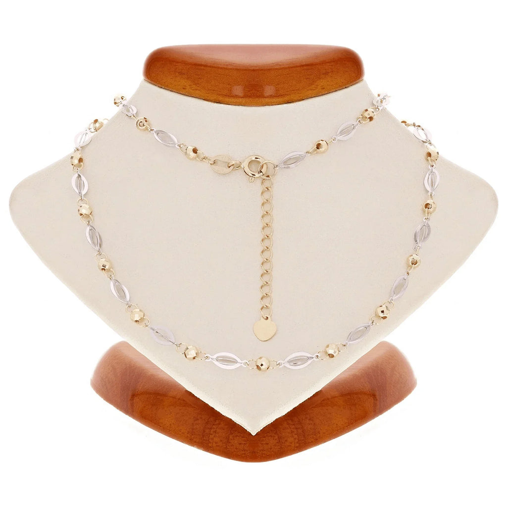 Italian 14k Two Tone Gold 3D Oval & Ball Beads Necklace Adj.16.5-17.5" 4.5 grams - Jewelry Store by Erik Rayo