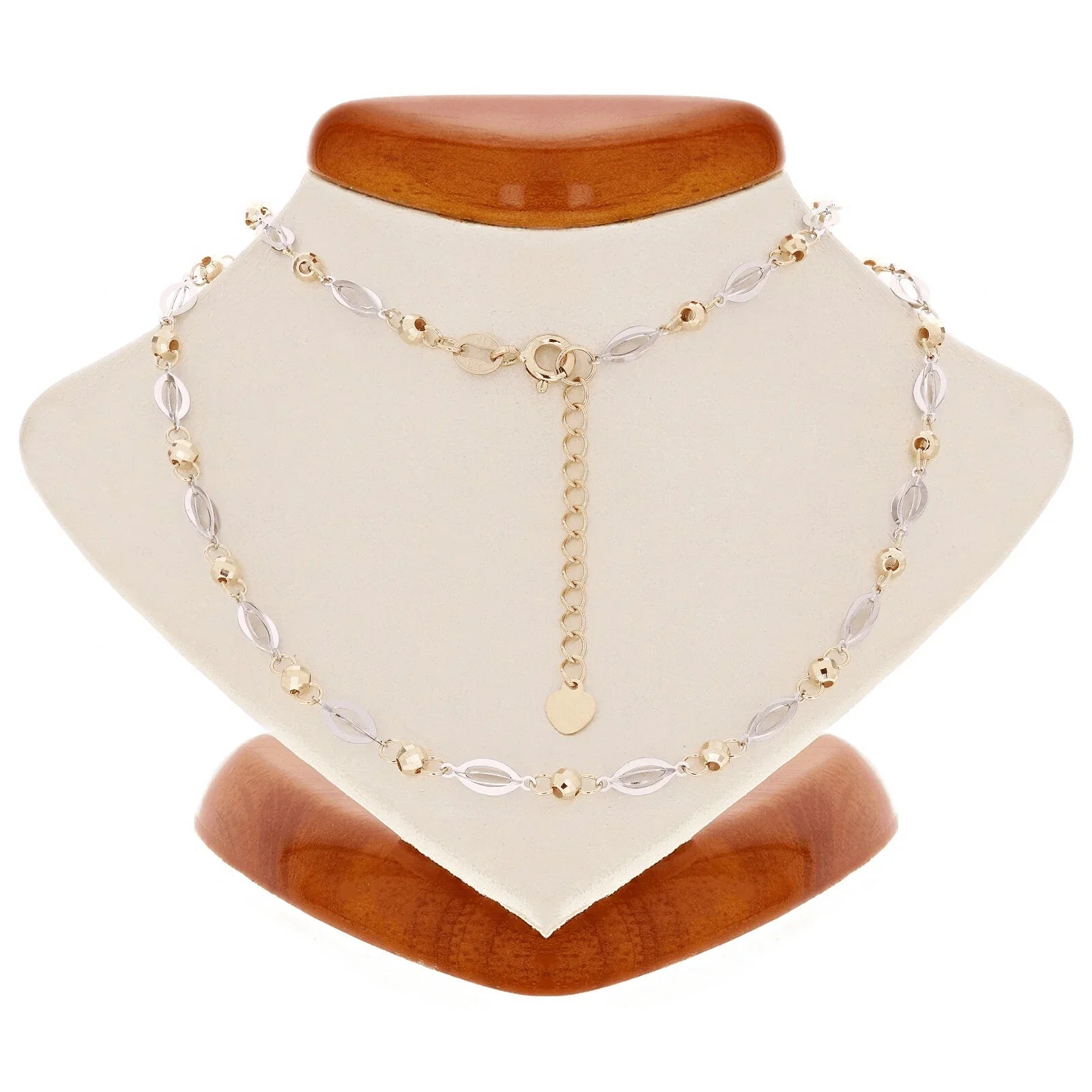 Italian 14k Two Tone Gold 3D Oval & Ball Beads Necklace Adj.16.5-17.5" 4.5 grams - Jewelry Store by Erik Rayo