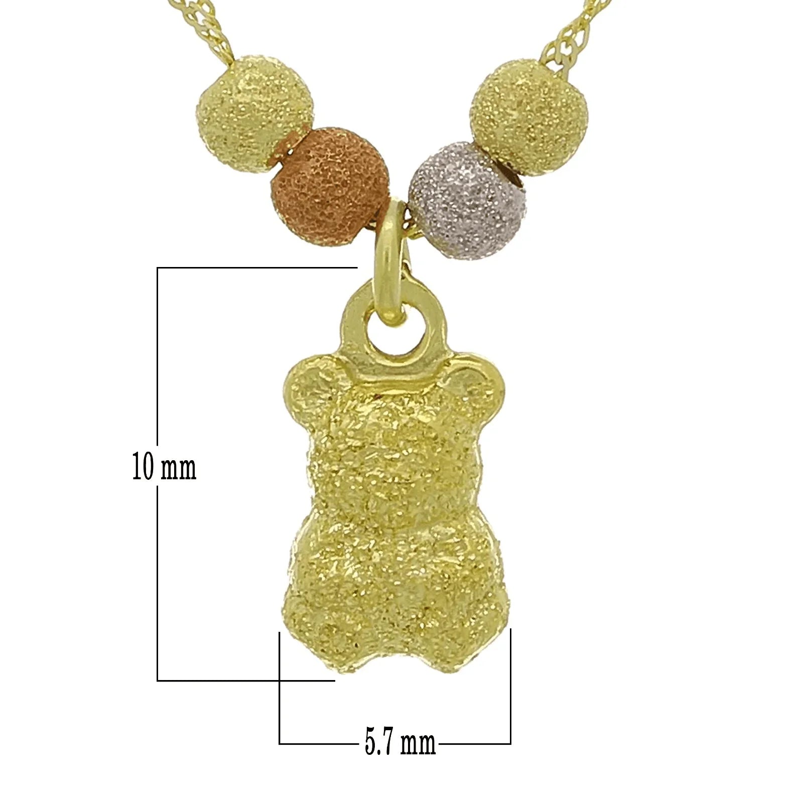14k Tri Color Gold Ball Beads Teddy Bear Charm Bracelet Singapore Chain 7" 1.1g - Jewelry Store by Erik Rayo