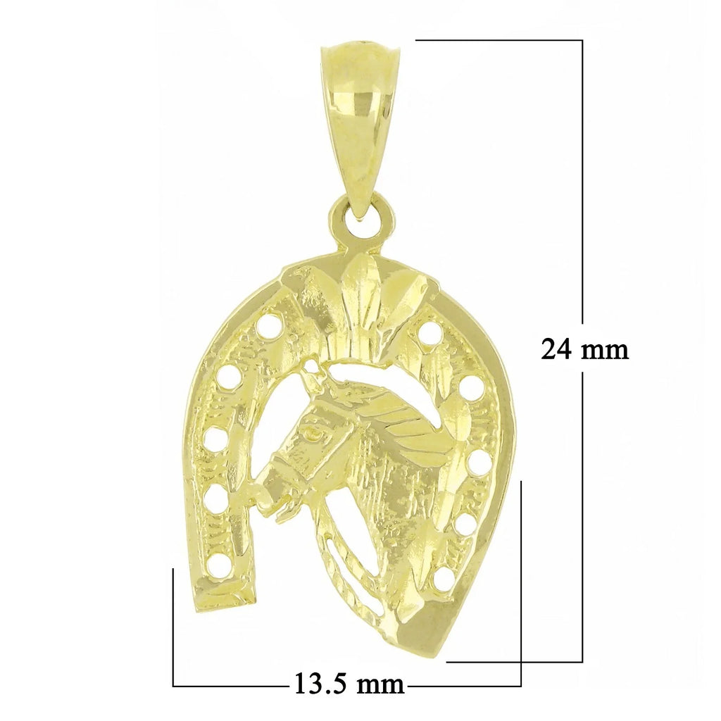 14k Yellow Gold Solid Horse Head Horse Shoe Charm Pendant 1.3 grams - Jewelry Store by Erik Rayo