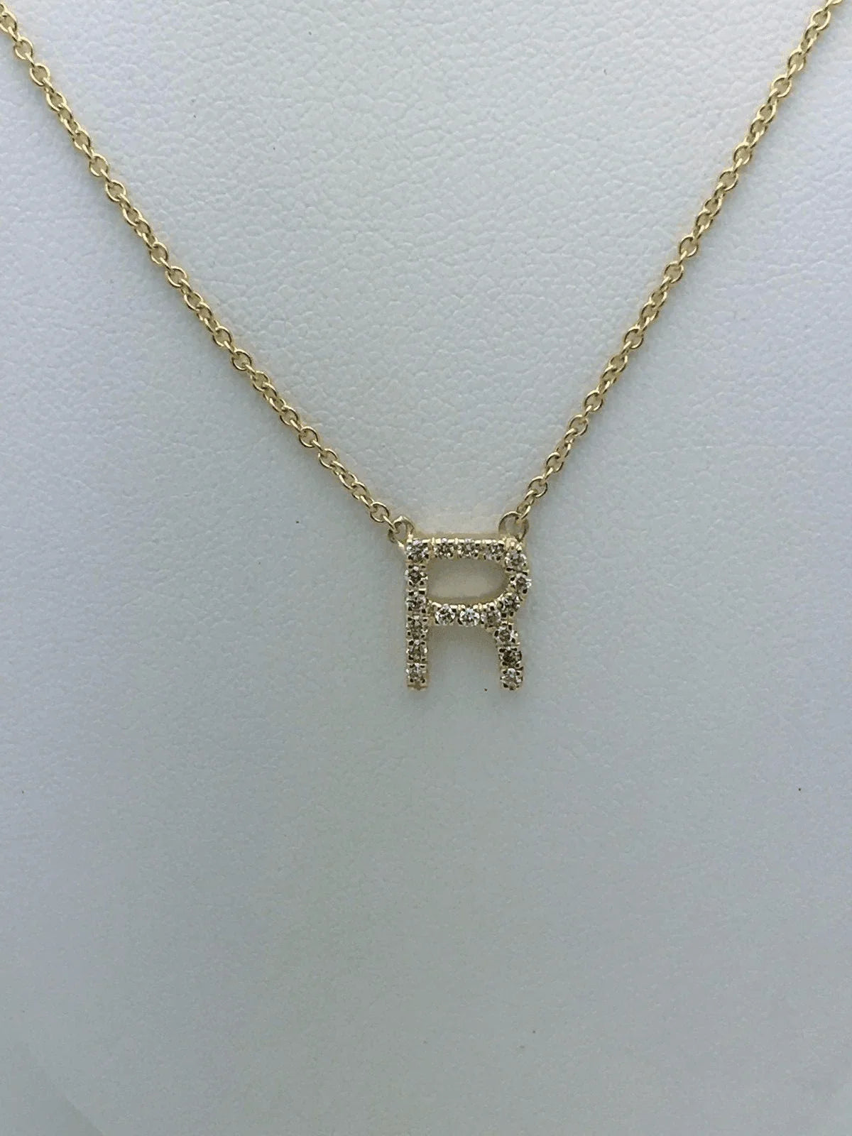 14k Yellow White or Rose Gold Diamond Initial Letter R Pendant Necklace 18" - Jewelry Store by Erik Rayo