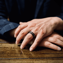 Load image into Gallery viewer, Black Meteorite Wedding Band Ring for Men Tungsten Carbide Ring Deer Antler
