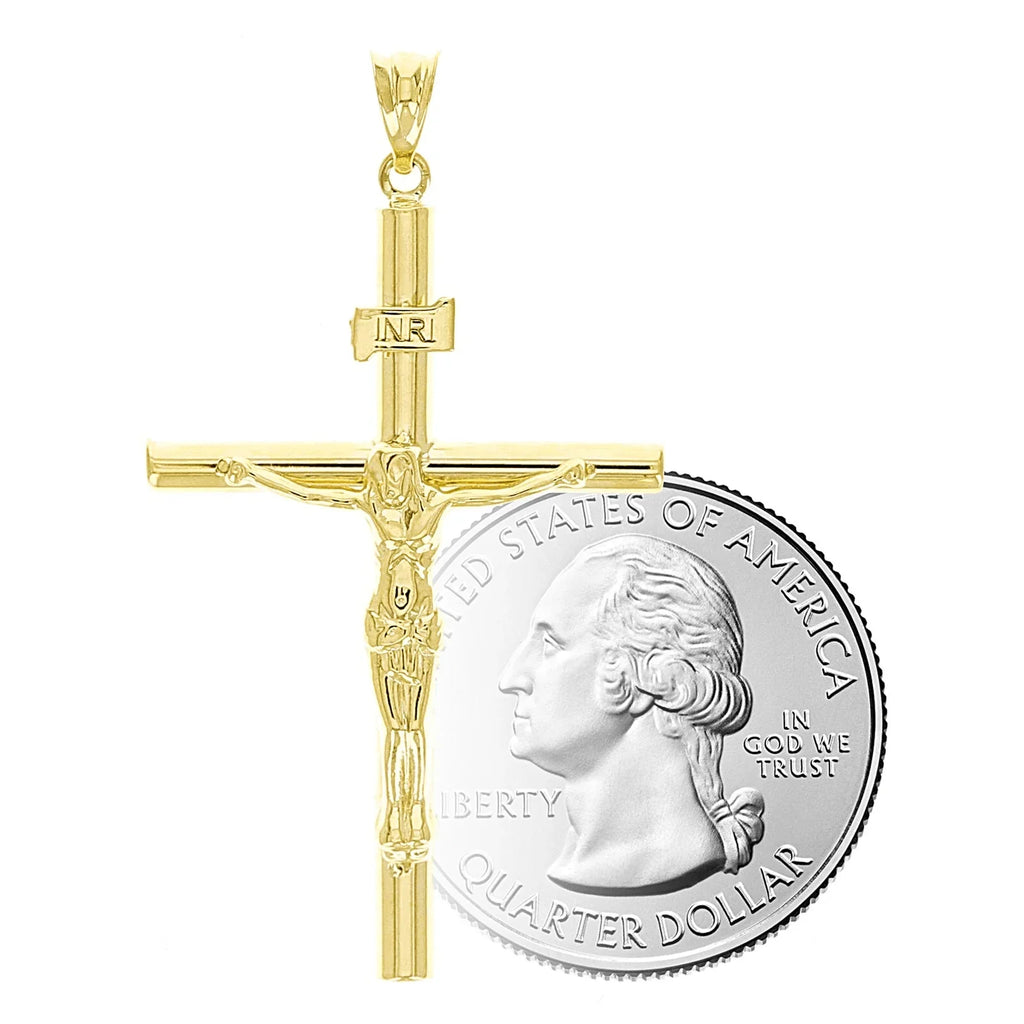 Italian 14k Yellow Gold Hollow INRI Crucifix Cross Charm Pendant 1.7" 1.7 grams - Jewelry Store by Erik Rayo