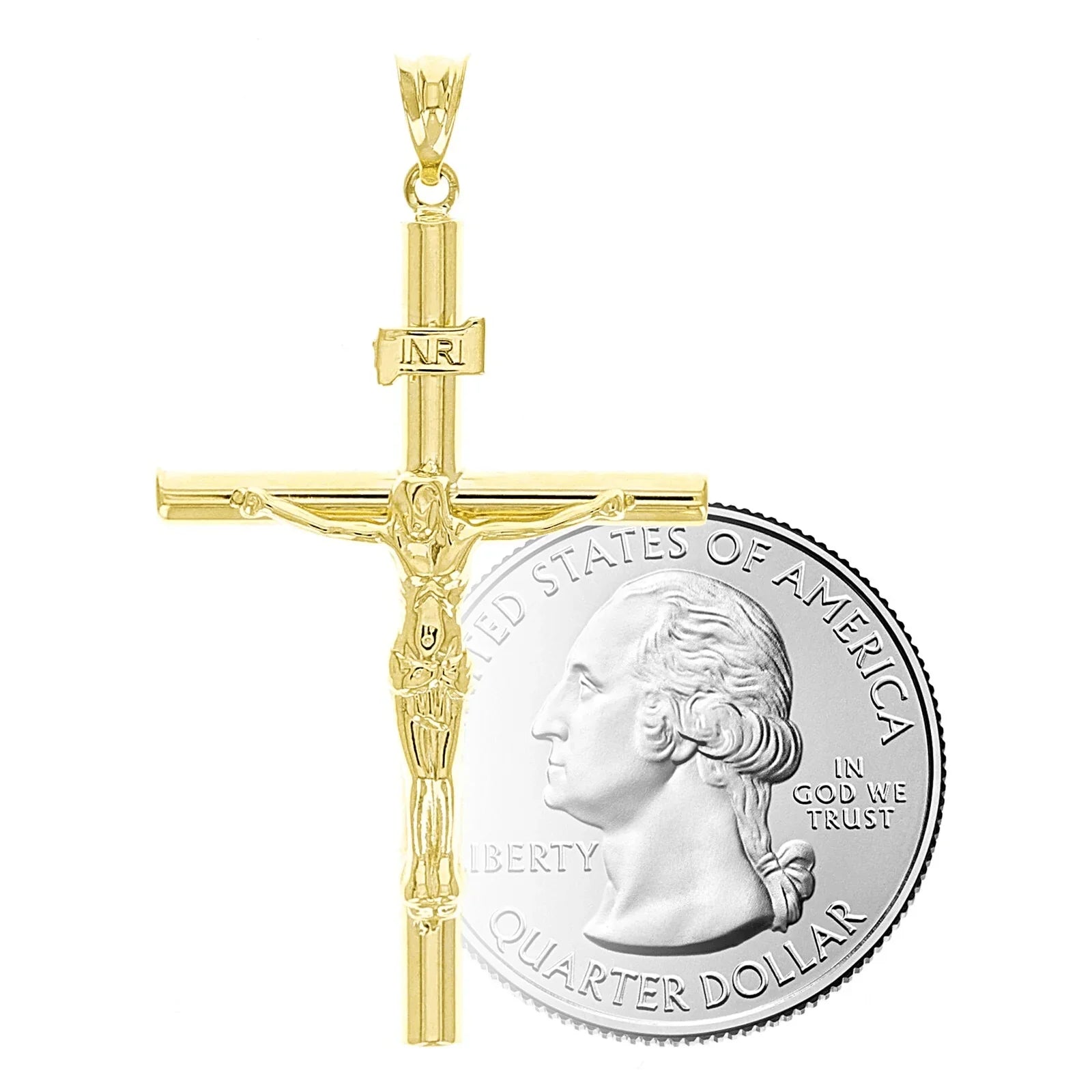Italian 14k Yellow Gold Hollow INRI Crucifix Cross Charm Pendant 1.7" 1.7 grams - Jewelry Store by Erik Rayo