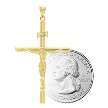 Load image into Gallery viewer, Italian 14k Yellow Gold Hollow INRI Crucifix Cross Charm Pendant 1.7&quot; 1.7 grams
