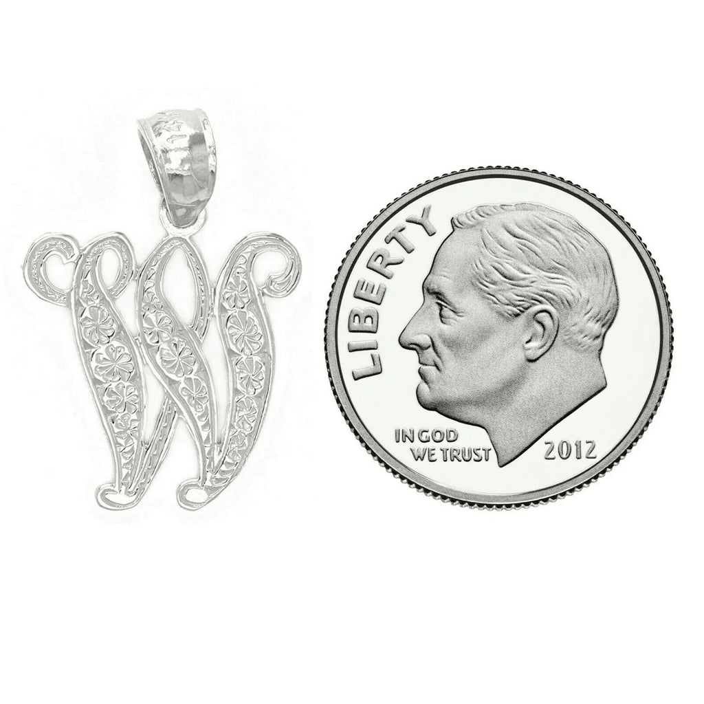 14k Yellow or White Gold Initial Letter W Alphabet A-Z Charm Pendant - Jewelry Store by Erik Rayo