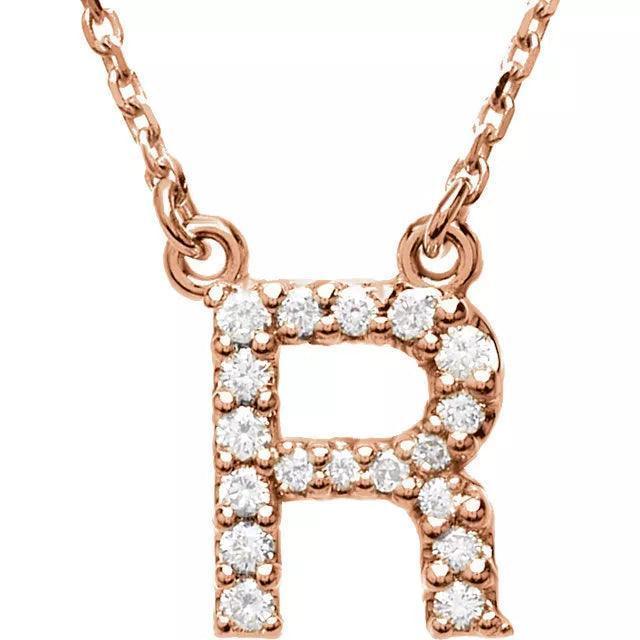 14k Yellow White or Rose Gold Diamond Initial Letter R Pendant Necklace 18" - Jewelry Store by Erik Rayo