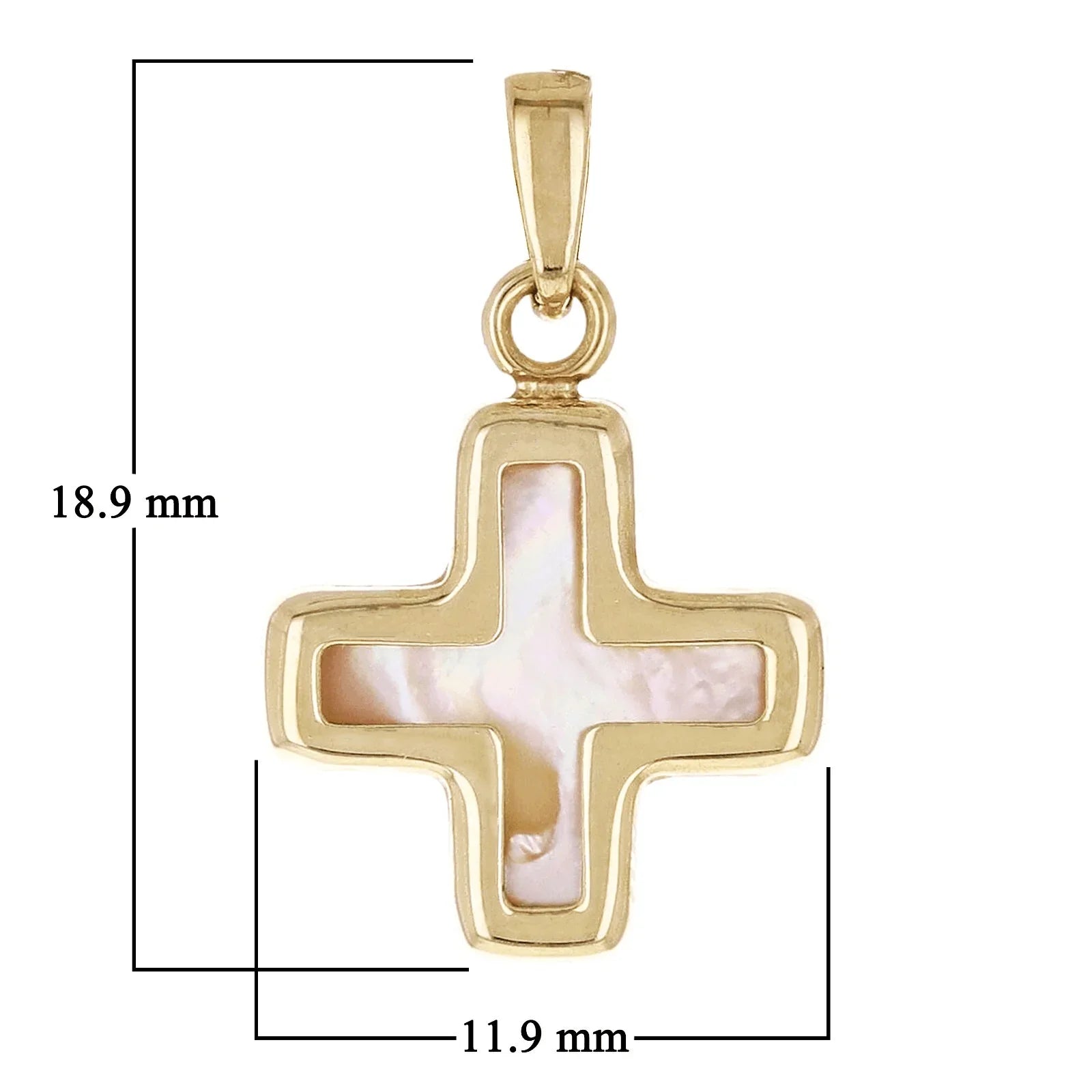 Italian 14k Yellow Gold Mother of Pearl Cross Charm Pendant 18.9mm x 11.9mm 0.8g - Jewelry Store by Erik Rayo