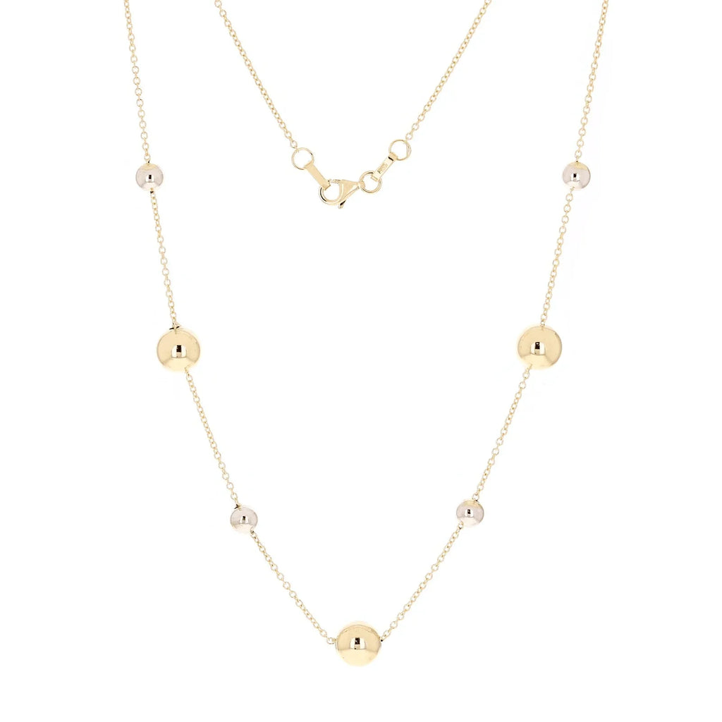Italian 14k Yellow & White Gold Bead Station Chain Necklace 16" 8mm 3.2 grams - Jewelry Store by Erik Rayo