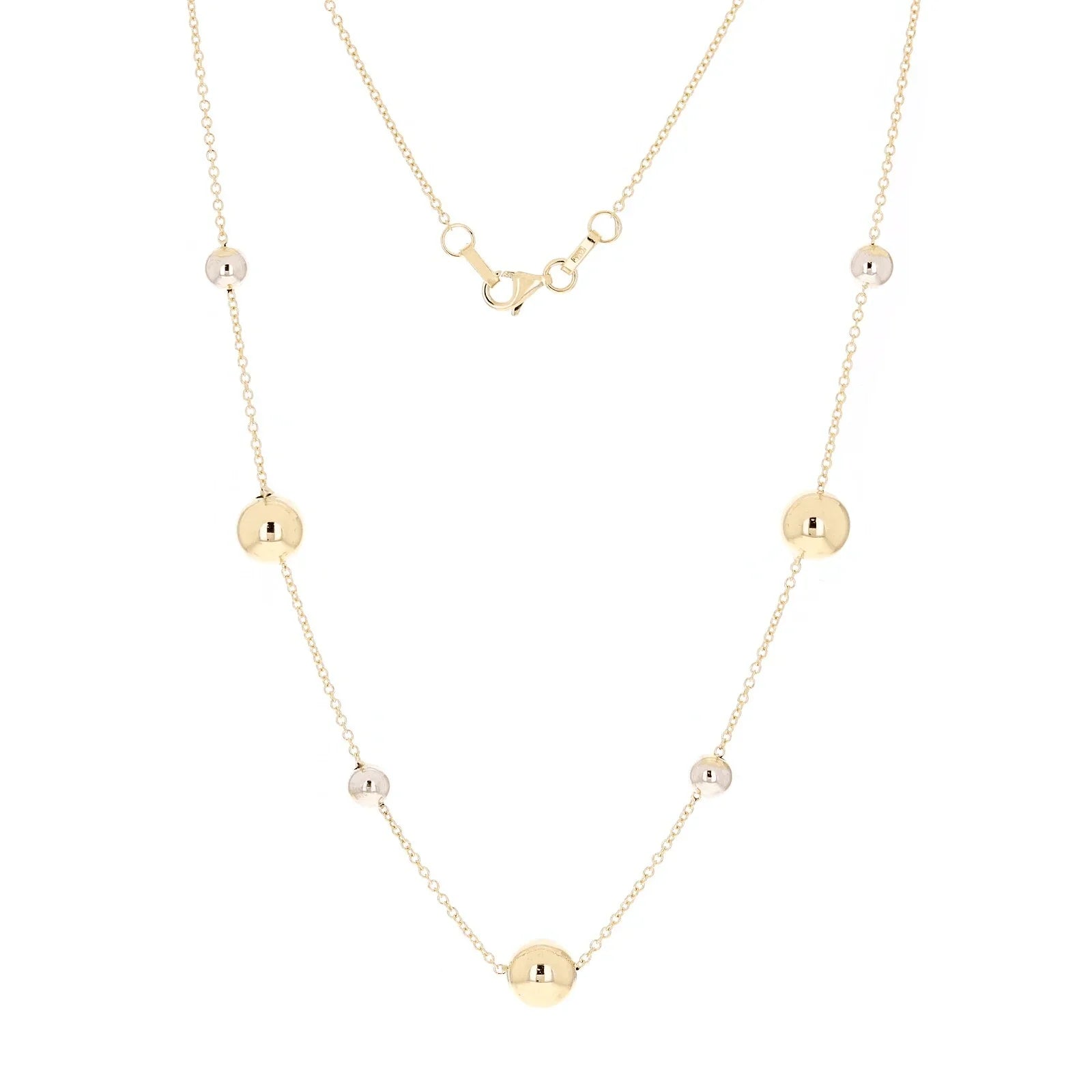 Italian 14k Yellow & White Gold Bead Station Chain Necklace 16" 8mm 3.2 grams - Jewelry Store by Erik Rayo