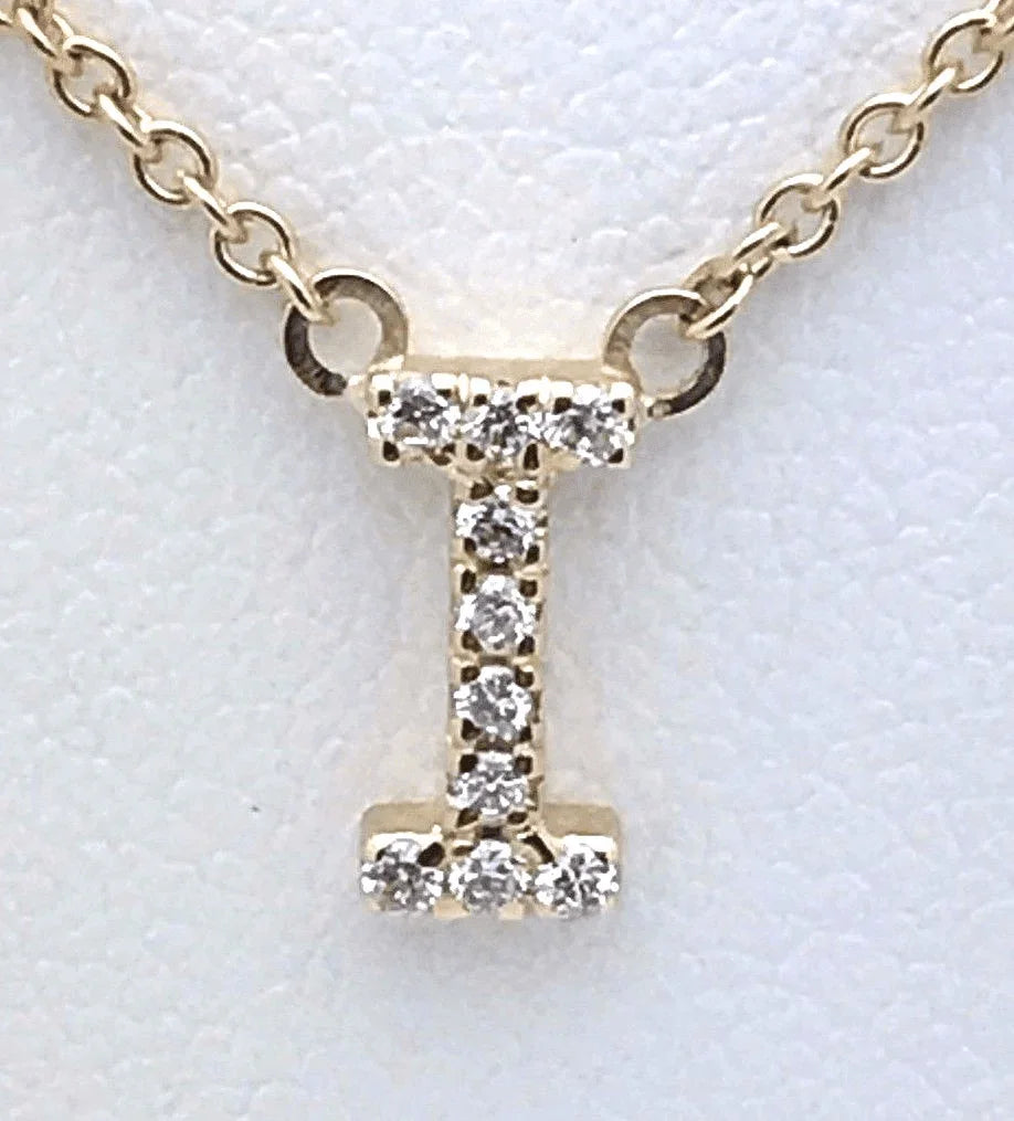 14k Yellow White or Rose Gold Diamond Initial Letter I Pendant Necklace 18" - Jewelry Store by Erik Rayo