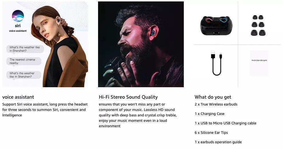 Bluetooth 5.1 Headset TWS Wireless Earphones Mini Earbuds Stereo Headphones IPX7 - Jewelry Store by Erik Rayo