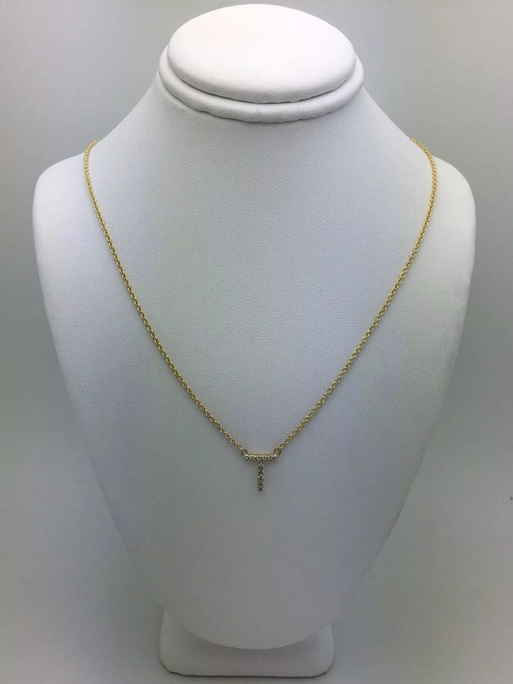 14k Yellow White or Rose Gold Diamond Initial Letter T Pendant Necklace 18" - Jewelry Store by Erik Rayo