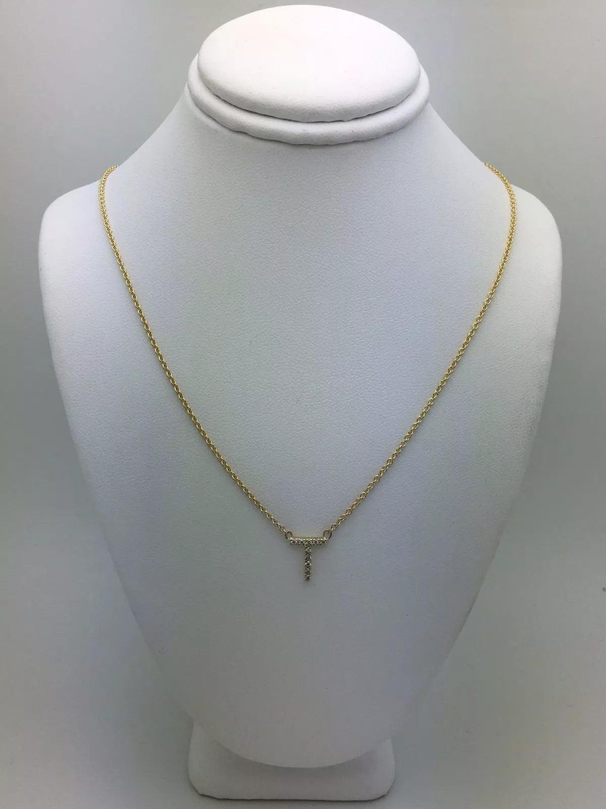 14k Yellow White or Rose Gold Diamond Initial Letter T Pendant Necklace 18" - Jewelry Store by Erik Rayo