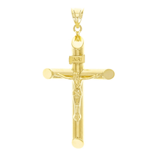 Load image into Gallery viewer, Italian 14k Yellow Gold Hollow INRI Crucifix Cross Charm Pendant 1.7&quot; 1.7 grams
