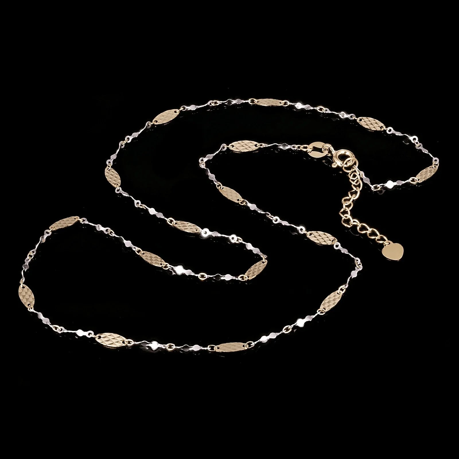 Italian 14k Two Tone Gold Diamond Cut Oval and Twisted Link Necklace 16" 2.4g - Jewelry Store by Erik Rayo