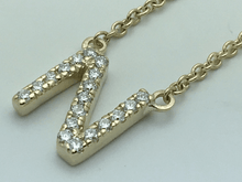 Load image into Gallery viewer, 14k Yellow White or Rose Gold Diamond Initial Letter N Pendant Necklace 18&quot;
