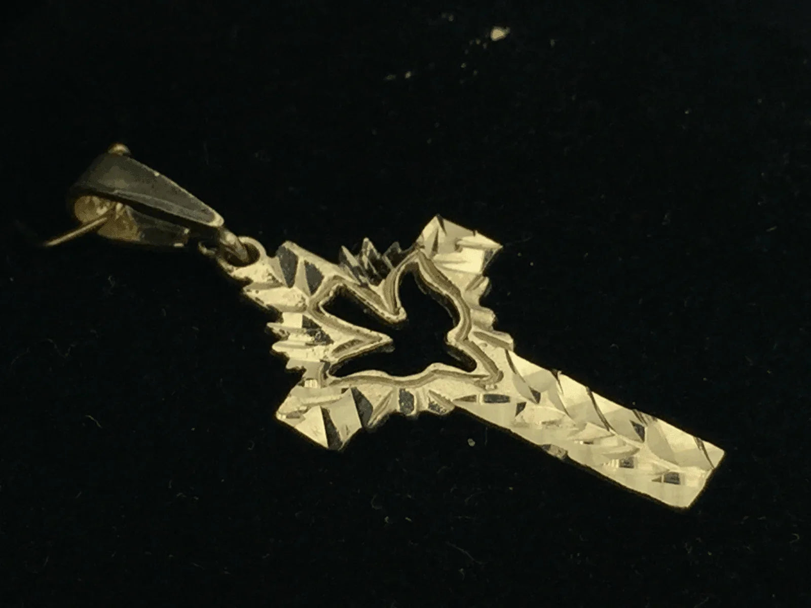 14k Yellow Gold Solid Religious Dove Cross Charm Pendant 1.3" 1.5 grams - Jewelry Store by Erik Rayo