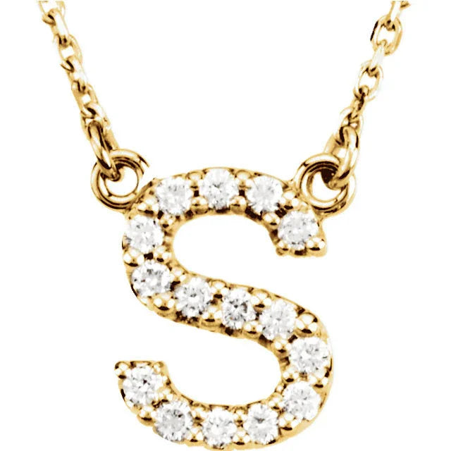 14k Yellow White or Rose Gold Diamond Initial Letter S Pendant Necklace 18