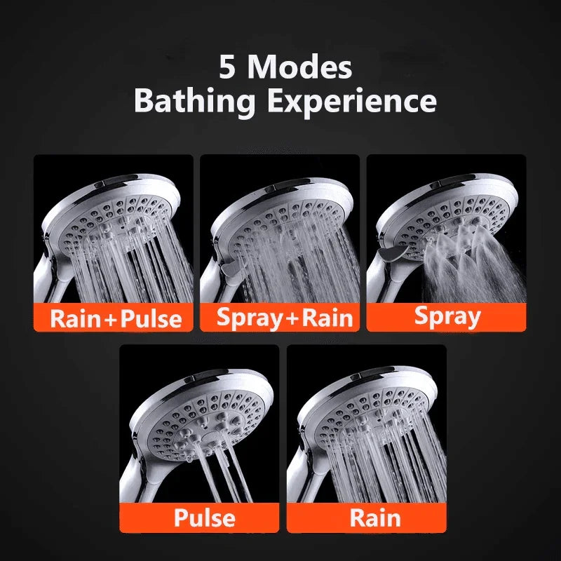 High Pressure Shower Head 5 Settings Handheld Shower Heads Spray With 5 FT Hose - Jewelry Store by Erik Rayo