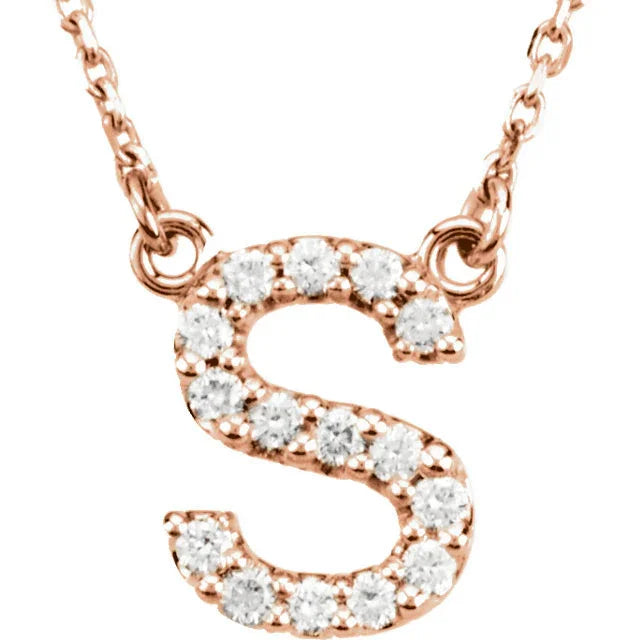 14k Yellow White or Rose Gold Diamond Initial Letter S Pendant Necklace 18" - Jewelry Store by Erik Rayo