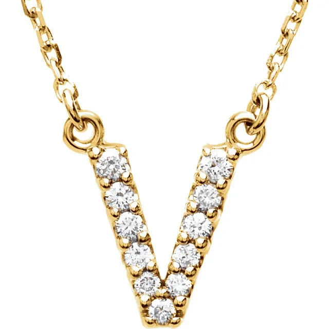 14k Yellow White or Rose Gold Diamond Initial Letter V Pendant Necklace 18" - Jewelry Store by Erik Rayo