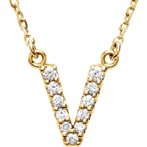14k Yellow White or Rose Gold Diamond Initial Letter V Pendant Necklace 18" - Jewelry Store by Erik Rayo