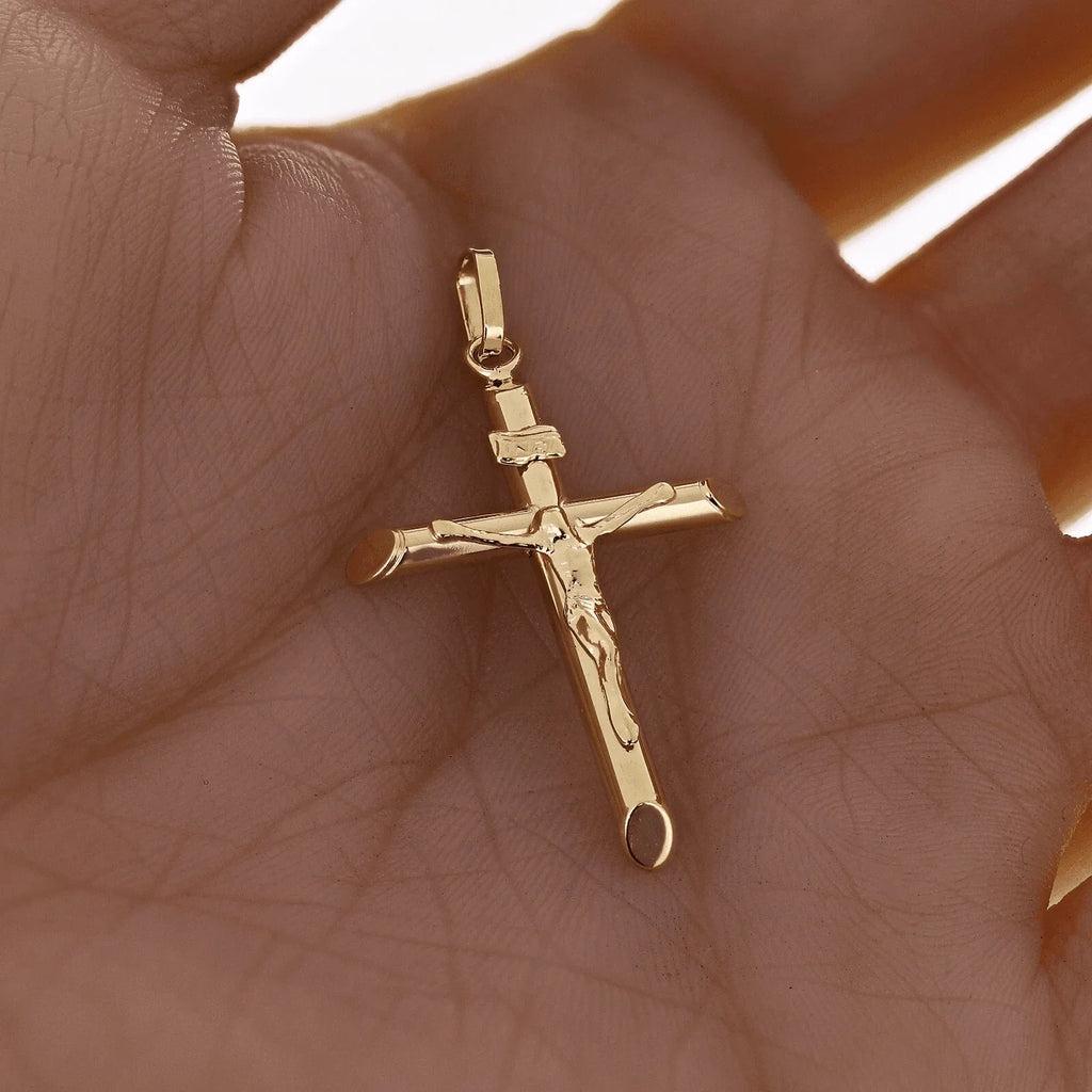 Italian 14k Yellow Gold Hollow INRI Jesus Crucifix Cross Charm Pendant 1.6" 1.8g - Jewelry Store by Erik Rayo