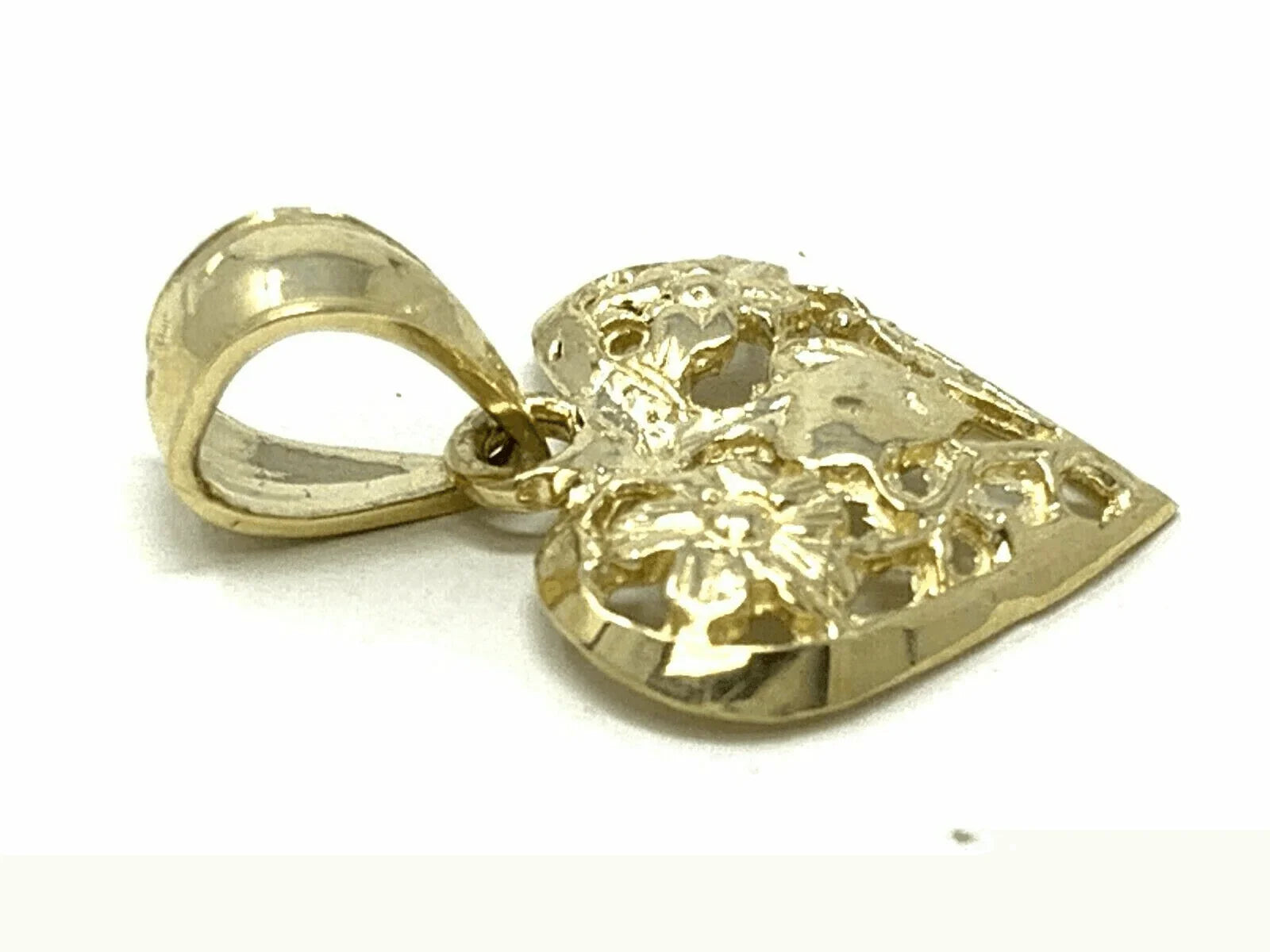 14k Yellow Gold Solid Filigree Heart with Flowers Charm Pendant 0.8 gram - Jewelry Store by Erik Rayo