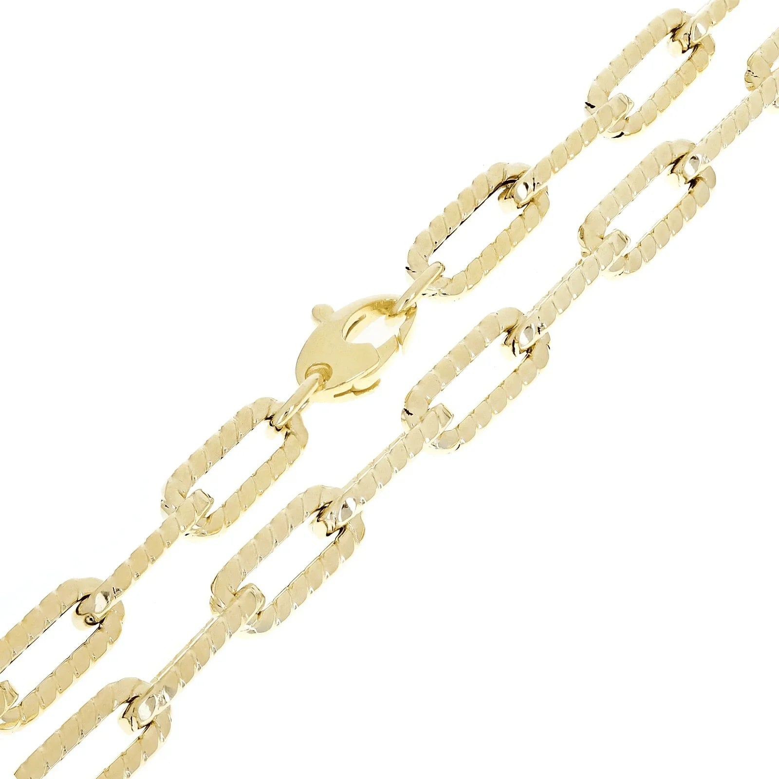 Italian 14k Yellow Gold Hollow Textured Paper Clip Link Necklace 17.8" 6.6mm - Jewelry Store by Erik Rayo