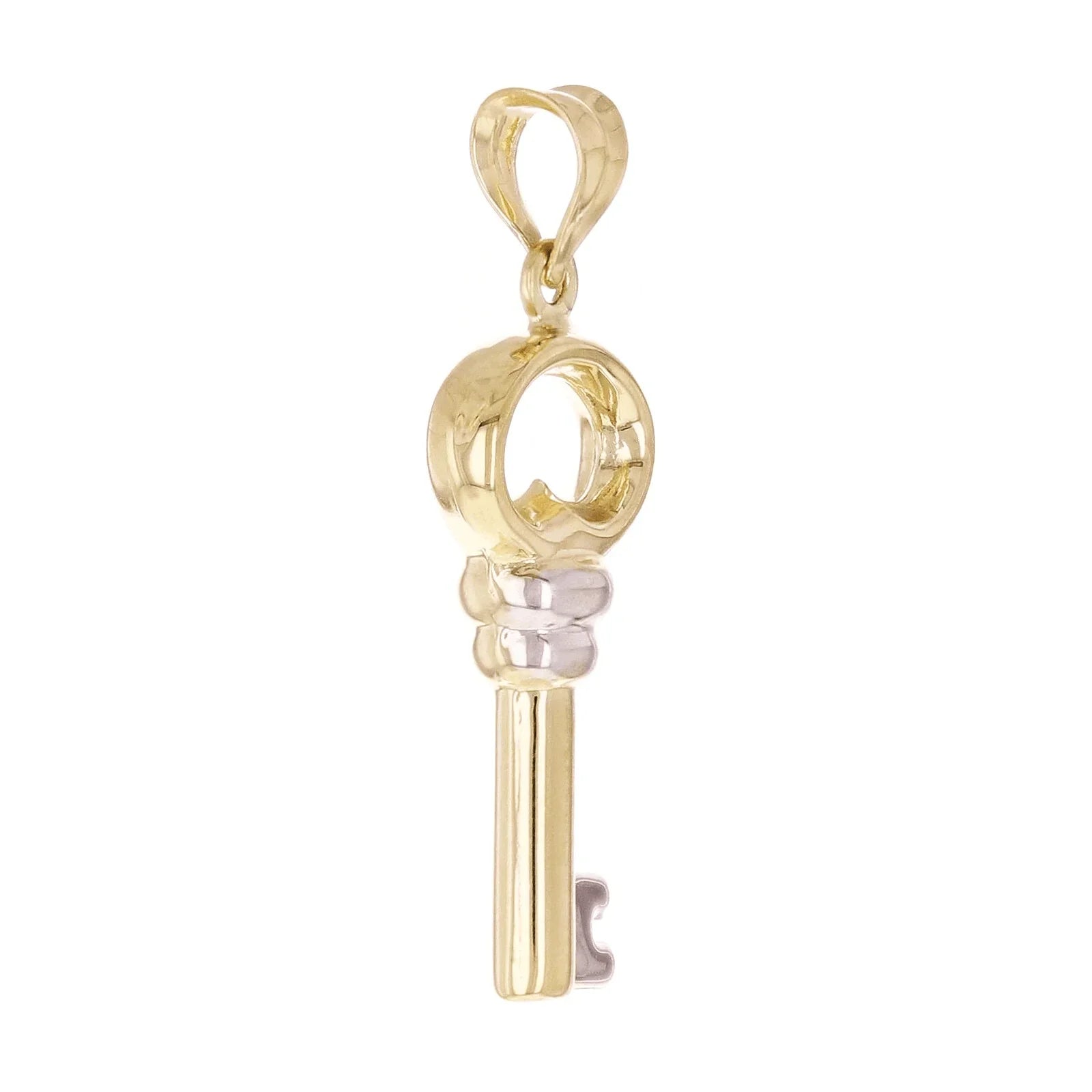 Italian 14k Yellow & White Gold Key Charm Pendant 1.1" 0.8 grams - Jewelry Store by Erik Rayo