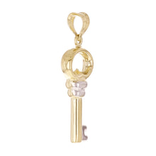 Load image into Gallery viewer, Italian 14k Yellow &amp; White Gold Key Charm Pendant 1.1&quot; 0.8 grams
