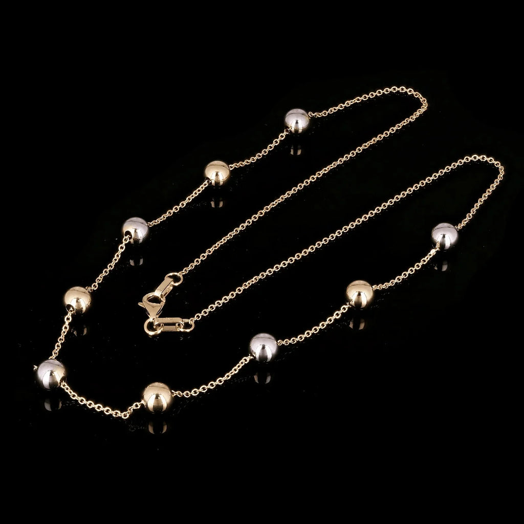 Italian 14k Yellow & White Gold Bead Station Chain Necklace 18" 6mm 3.2 grams - Jewelry Store by Erik Rayo