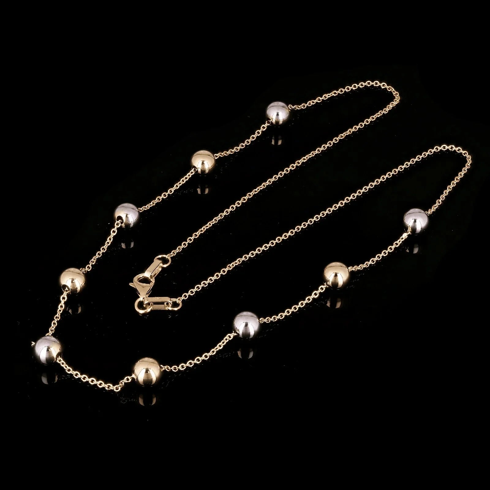 Italian 14k Yellow & White Gold Bead Station Chain Necklace 18" 6mm 3.2 grams - Jewelry Store by Erik Rayo