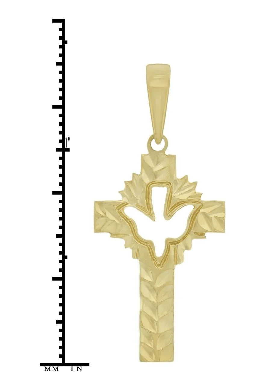14k Yellow Gold Solid Religious Dove Cross Charm Pendant 1.3" 1.5 grams - Jewelry Store by Erik Rayo