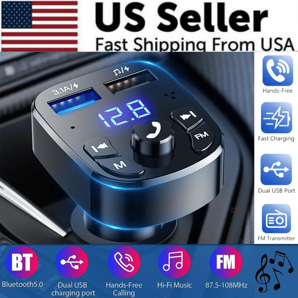Wireless Car Bluetooth FM Transmitter MP3 Audio USB Charger Adapter Handsfree - Jewelry Store by Erik Rayo